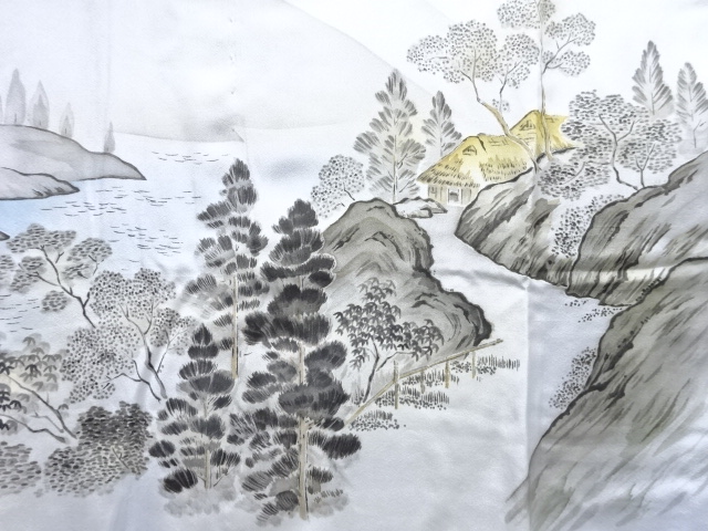 JAPANESE KIMONO / ANTIQUE MENS JUBAN / SILK / HOUSE SCENERY